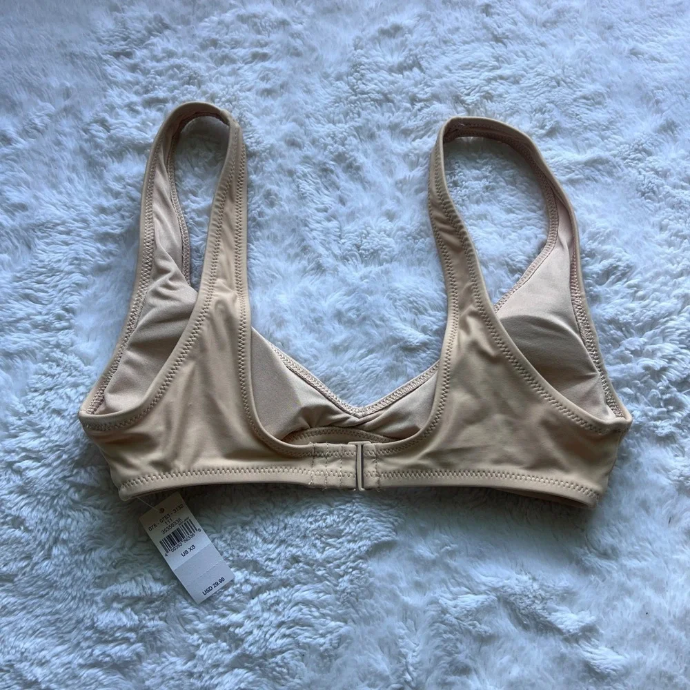 Aerie Scoop Bikini Top Tan Neutral Wide Strap Swimwear 0753-3132 Size XS NEW
